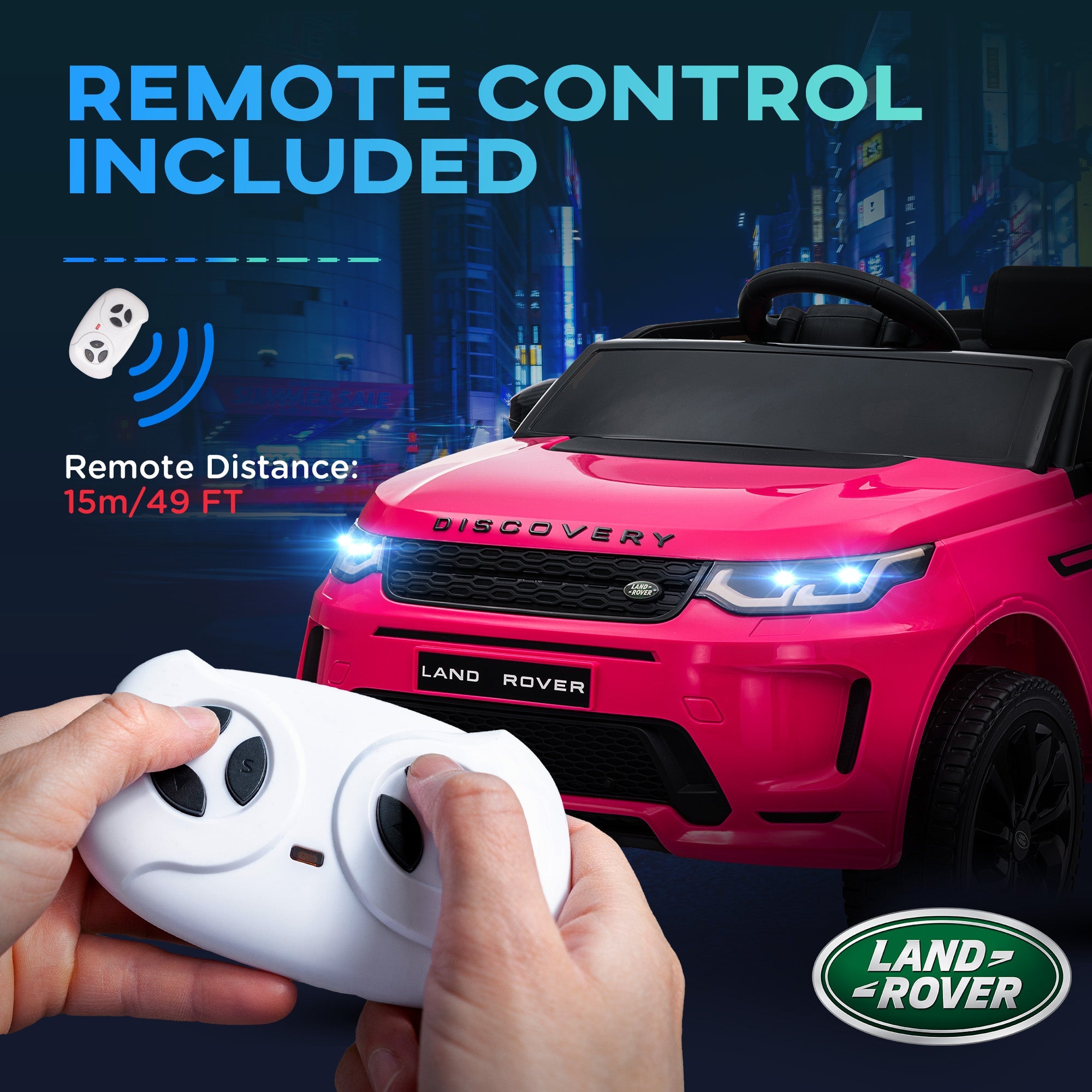 Qaba Land Rover Discovery Sport Licensed 12V Ride on Car w/ Remote, Soft Start, LED Lights, Music Horn, Pink 