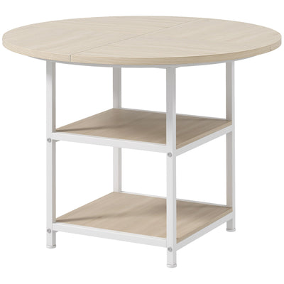 HOMCOM Round Kitchen Table for 4-6 People, 39.4 Inch Industrial Dining Table with Storage Shelves, Oak 
