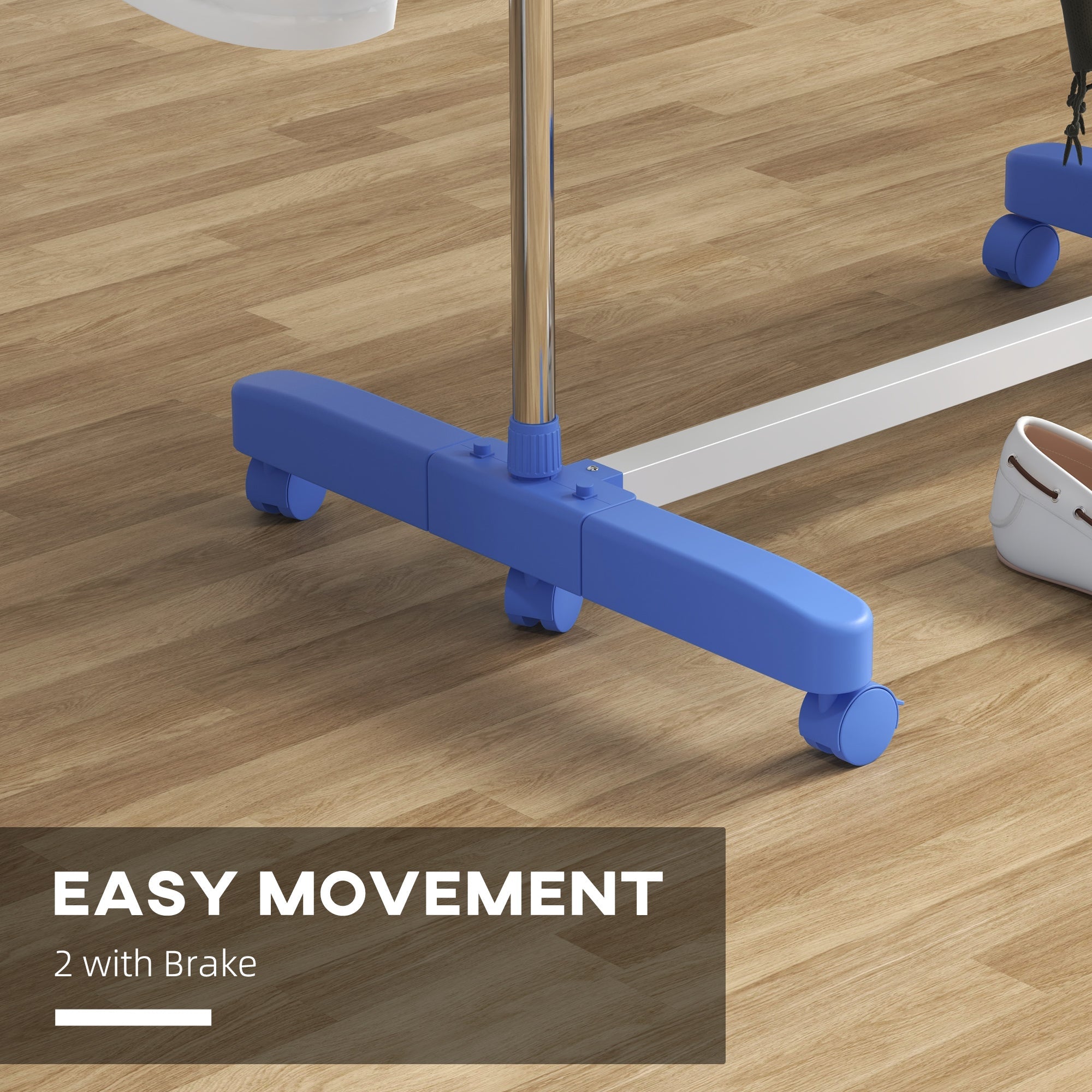 HOMCOM Clothes Drying Rack 3-Tier Stainless Steel Laundry Rack with Side Wings 6 Castors Blue 