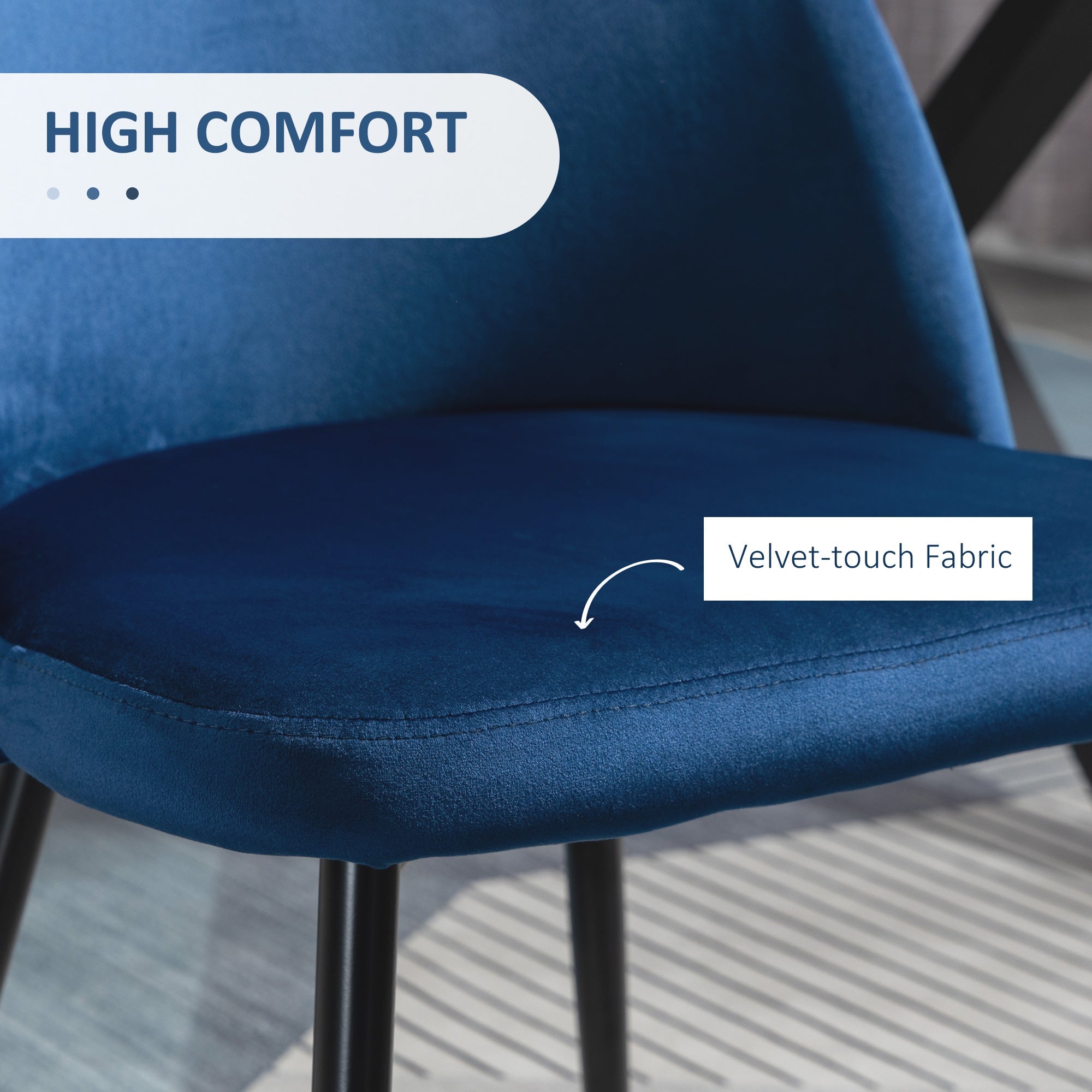 HOMCOM Modern Dining Chairs, Mid-Back Velvet-touch Upholstery Side Chair, Table Chair for Living Room, Dining Room, Dark Blue, Set of 4 