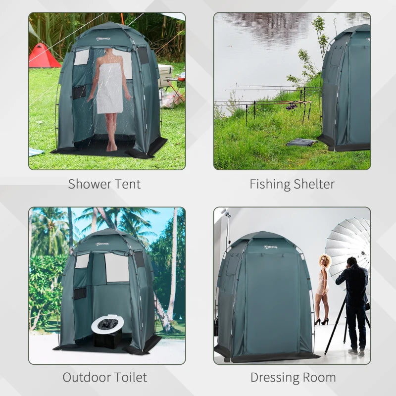 60" x 60" x 82" Shower Tent Extra Wide Changing Room Privacy Portable Camping Shelters with Windows & Floor Mat, Green