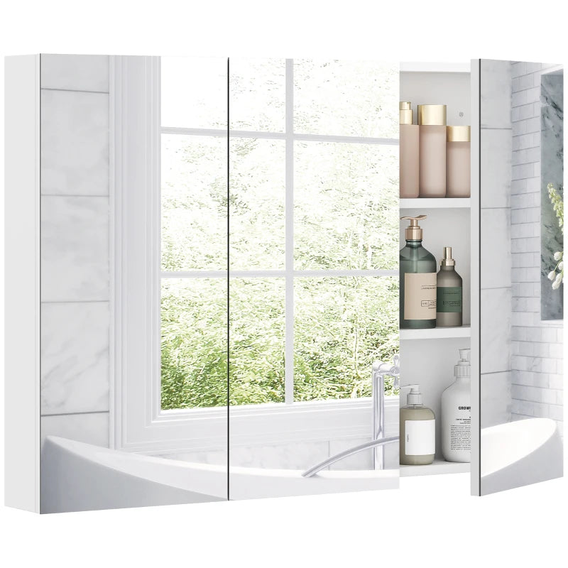 Three-Mirror Bathroom Medicine Storage Cabinet - White