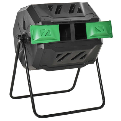 Outsunny Tumbling Compost Bin Outdoor Dual Chamber 360° Rotating Composter 43 Gallon w/ Sliding Doors & Solid Steel Frame, Green 