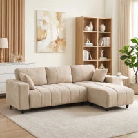 L-Shaped 4-Seater Sectional Sofa with Reversible Chaise, Spring Cushions & 2 Pillows