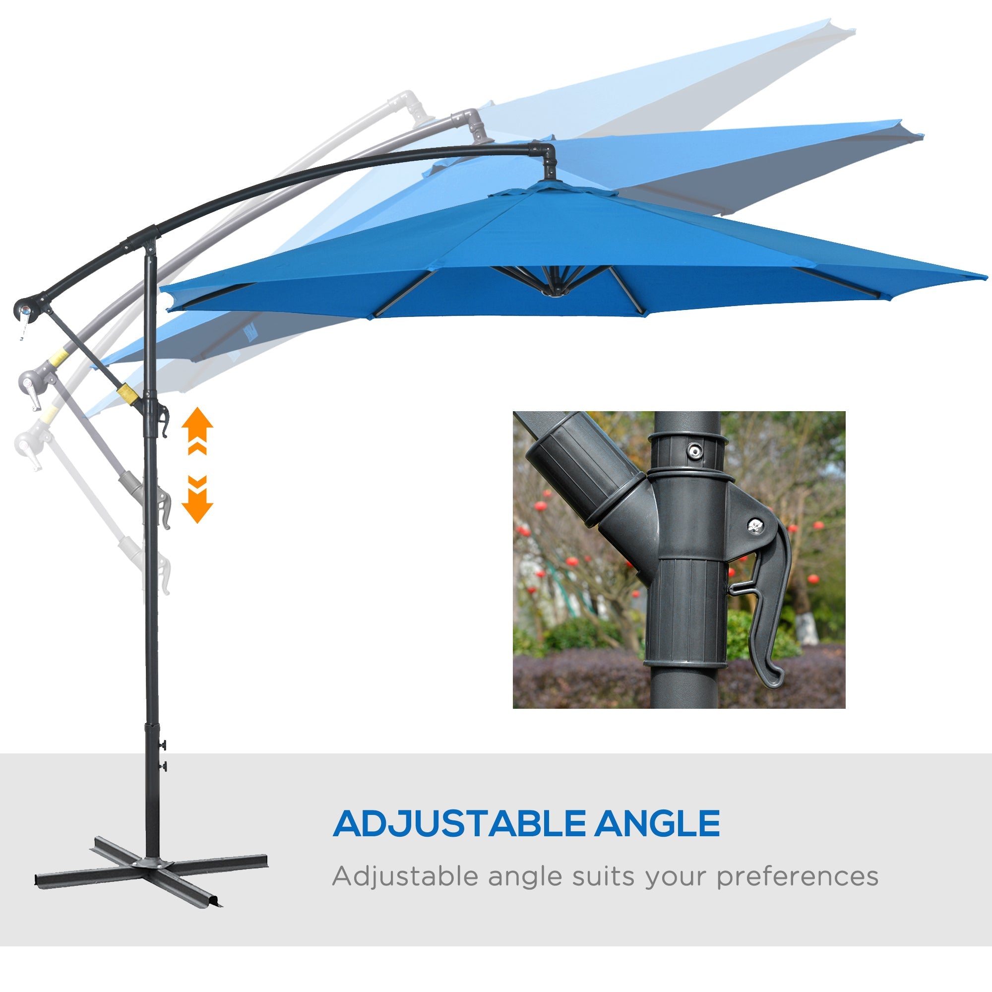 Outsunny 10ft Banana Hanging Rattan Set Sun Shade Patio Umbrella Cantilever Blue 