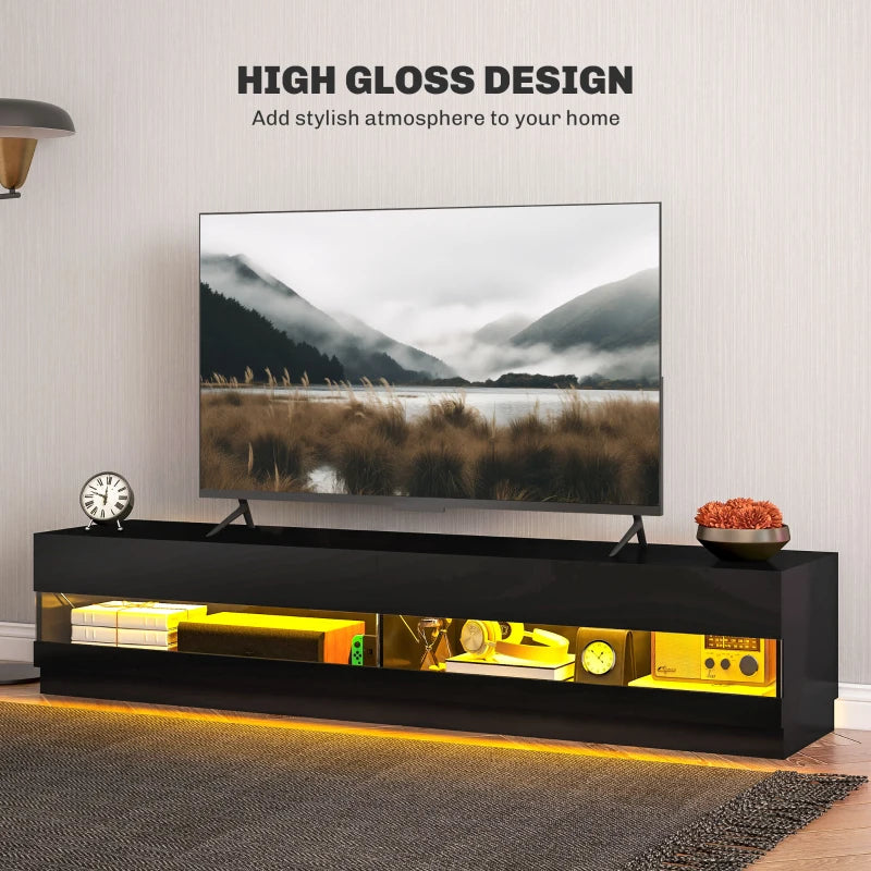 Lighted TV Stand for TVs up to 75", TV Cabinet with Storage for Living Room, High Gloss Black