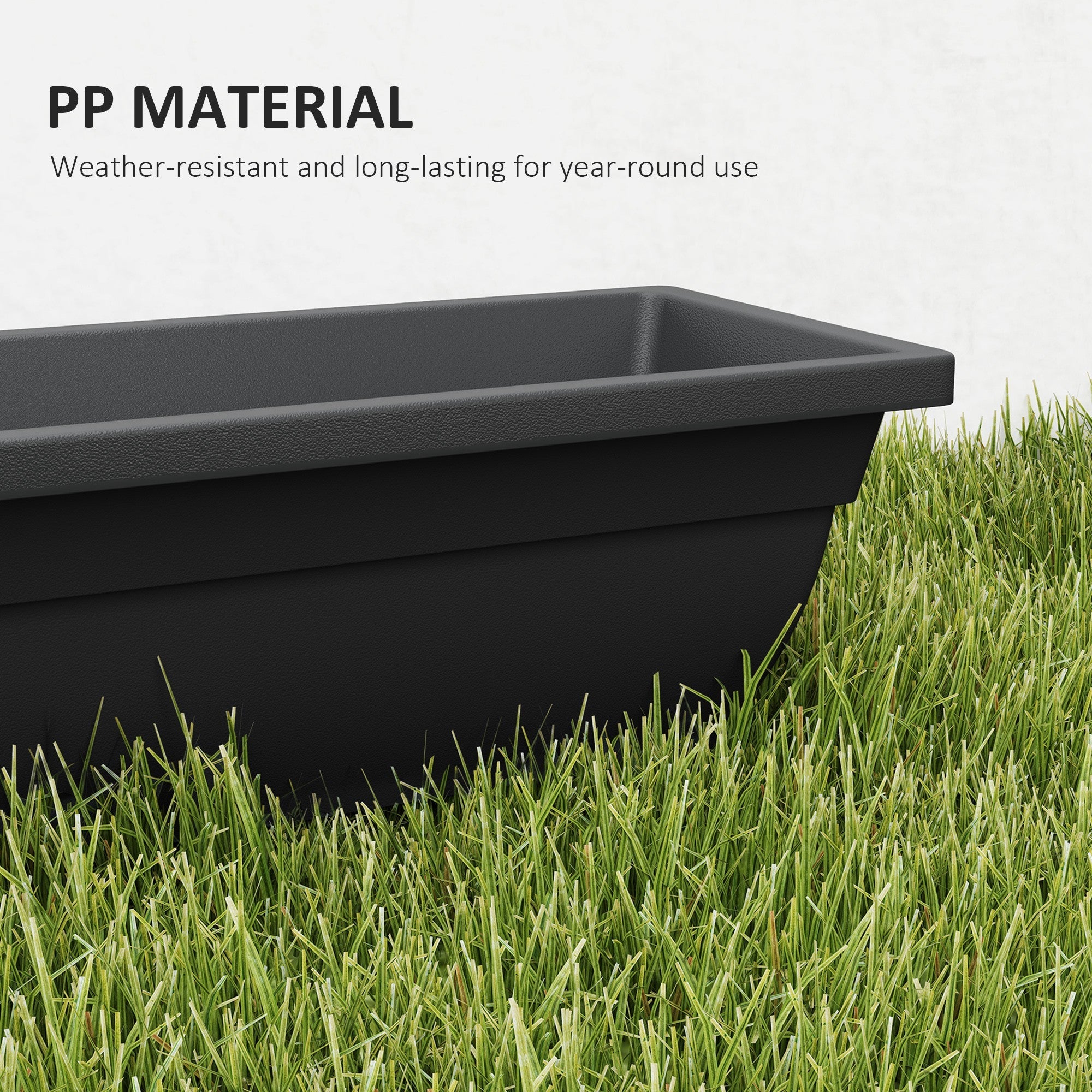 Outsunny Long Rectangular Flower Plant Pots, 7 Pack 23 Inches Window Boxes Planters for Windowsill, Garden, Black 