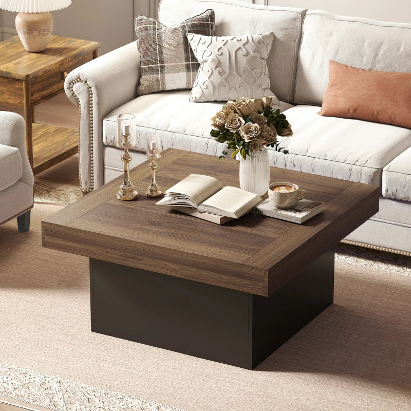 Square Coffee Table with 16-Colour LED Lights, 35-inch Modern Center Table for Living Room, Walnut