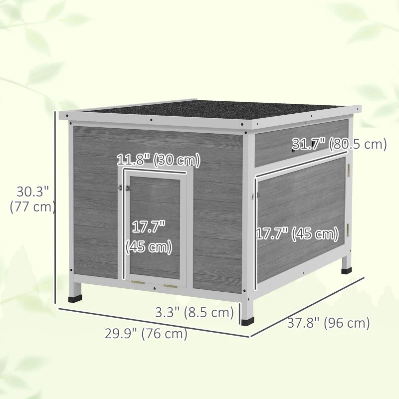 Duck Coop, Wooden Chicken House Rabbit Hutch with Openable Roof, Removable Floor, Double Doors, Ramp, Grey
