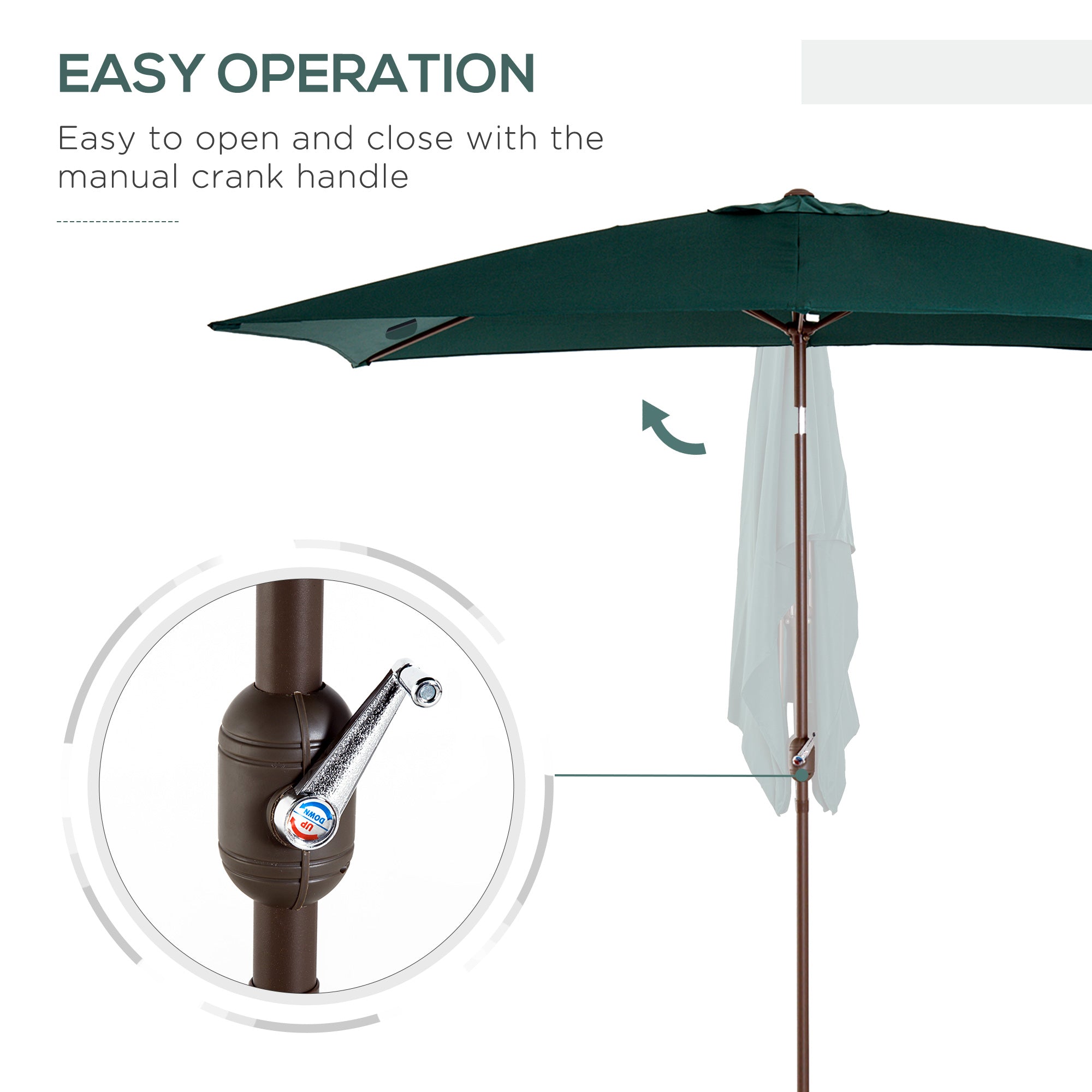Outsunny 6.5x10ft Rectangle Aluminum Patio Umbrella Garden Parasol Outdoor Sunshade Tilt Crank Canopy Green 