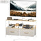 TV Stand with Charging Station, TV Table with 2 Foldable Linen Drawers and Open Shelf for 47 Inch TV, Oak