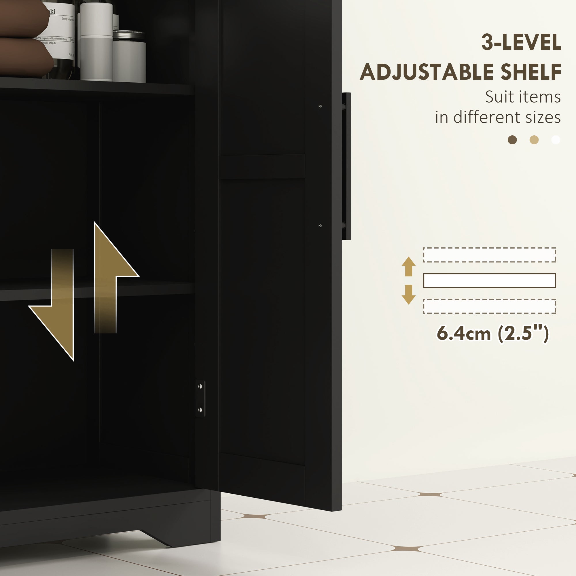 HOMCOM Bathroom Floor Cabinet, Farmhouse Bathroom Storage Cabinet with Adjustable Shelf, Black 