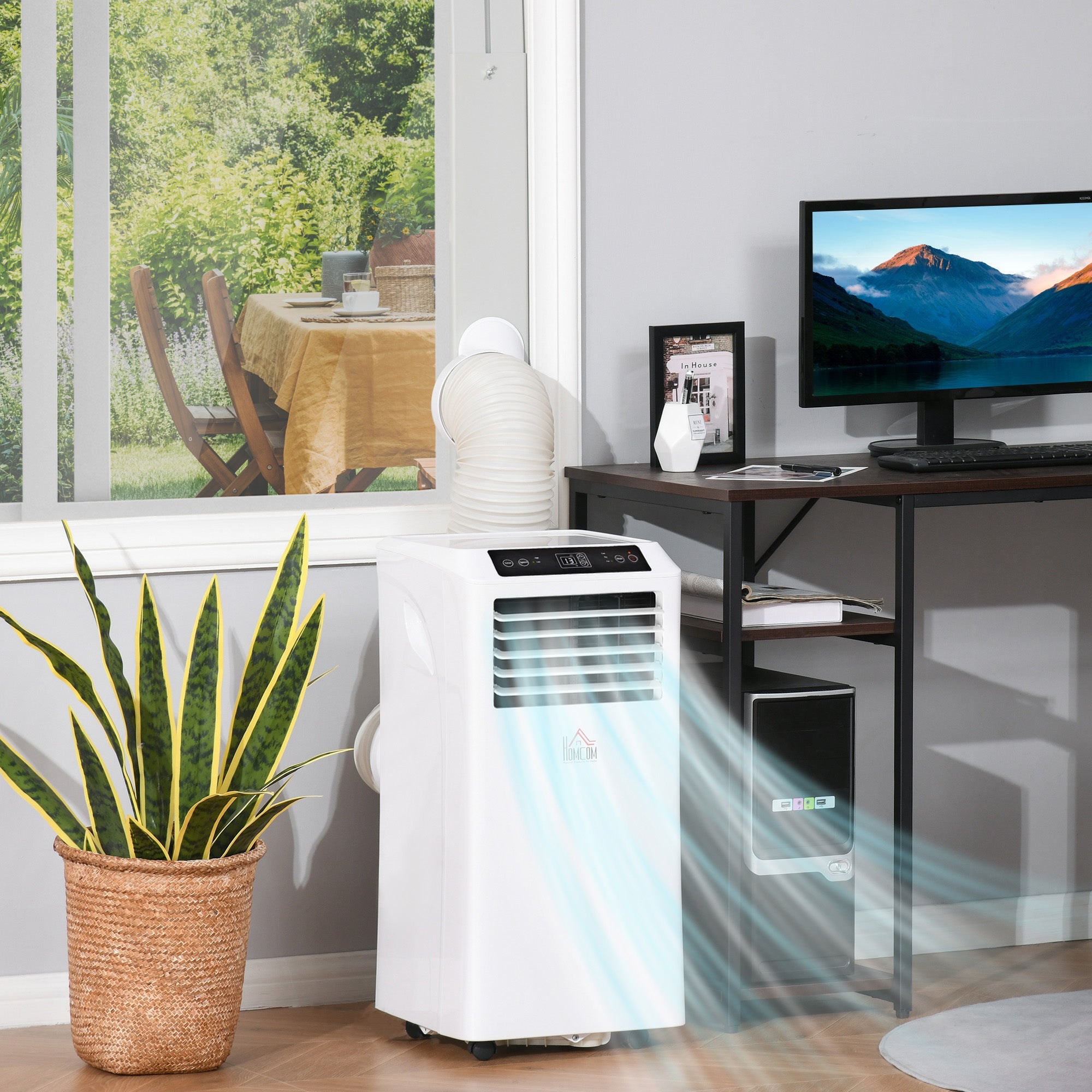 HOMCOM 8000BTU Mobile Portable Air Conditioner with Cooling, Dehumidifier, 2 Speed Fans, 24-Hour Timer for Bedroom, White 