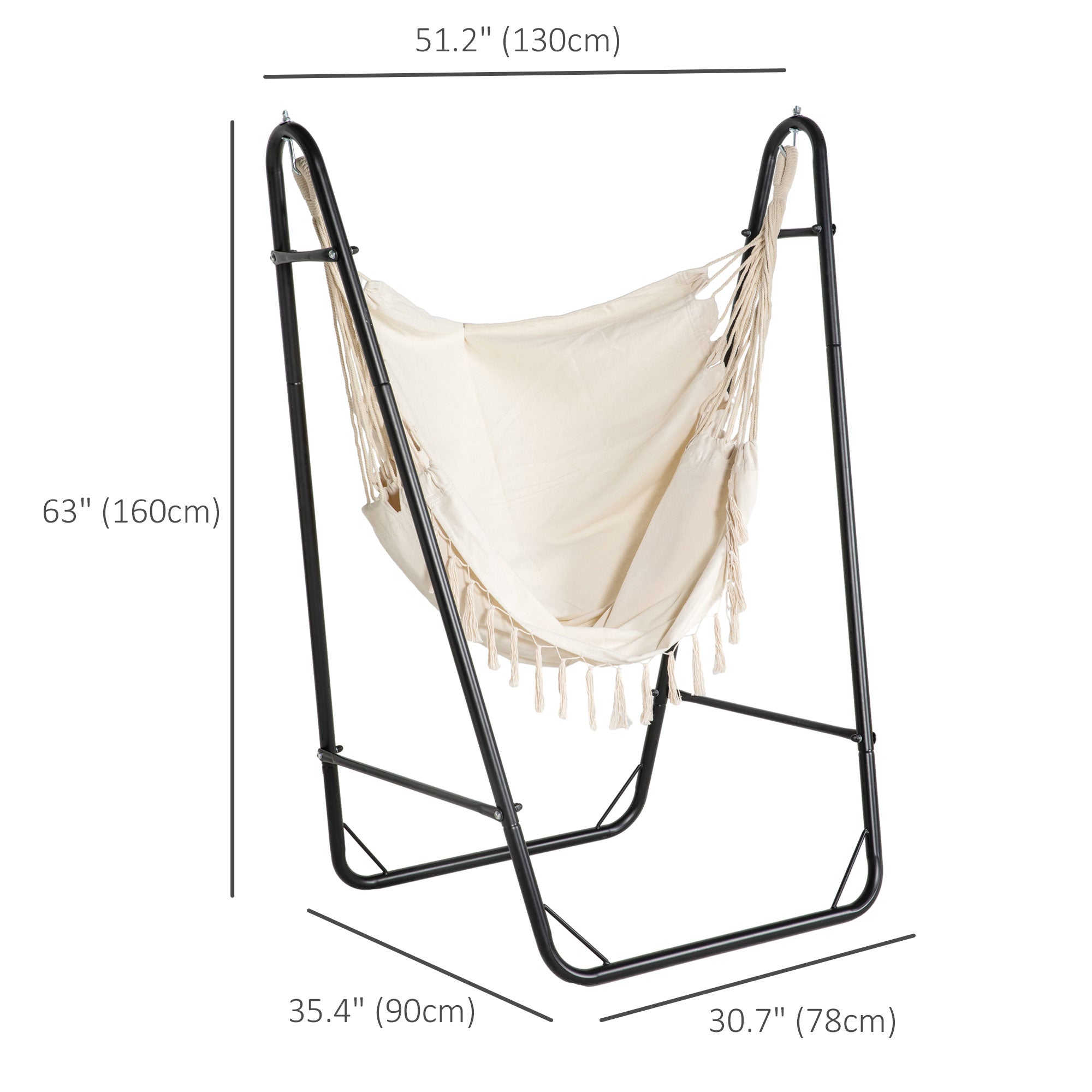 Outsunny Hammock Chair with U Shape Stand, Hammock Swing Chair with A Side Pocket, Cream White 