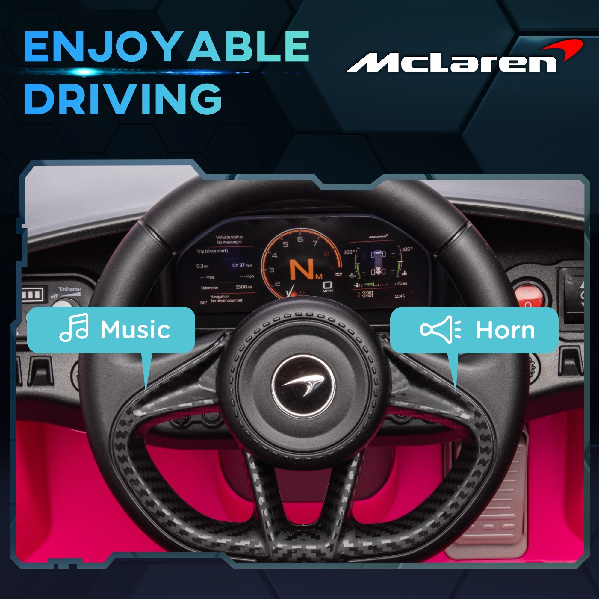 Qaba McLaren 765LT Licensed 12V Kids Electric Car w/ Scissor Doors, Training Wheels, Remote, Slow Start, Music Horn Pink 