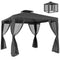 9.6' x 9.6' Patio Gazebo Outdoor Pavilion 2 Tire Roof Canopy Shelter Garden, Steel Frame w/ Mosquito Netting, Dark Grey