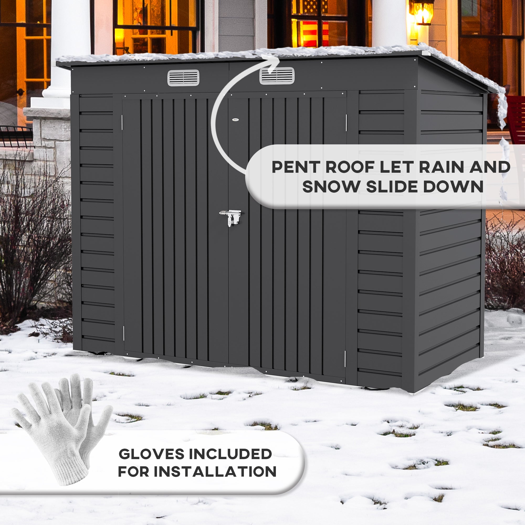Outsunny 8 x 4FT Galvanized Garden Storage Shed, Metal Outdoor Shed with Double Doors and 2 Vents, Grey 