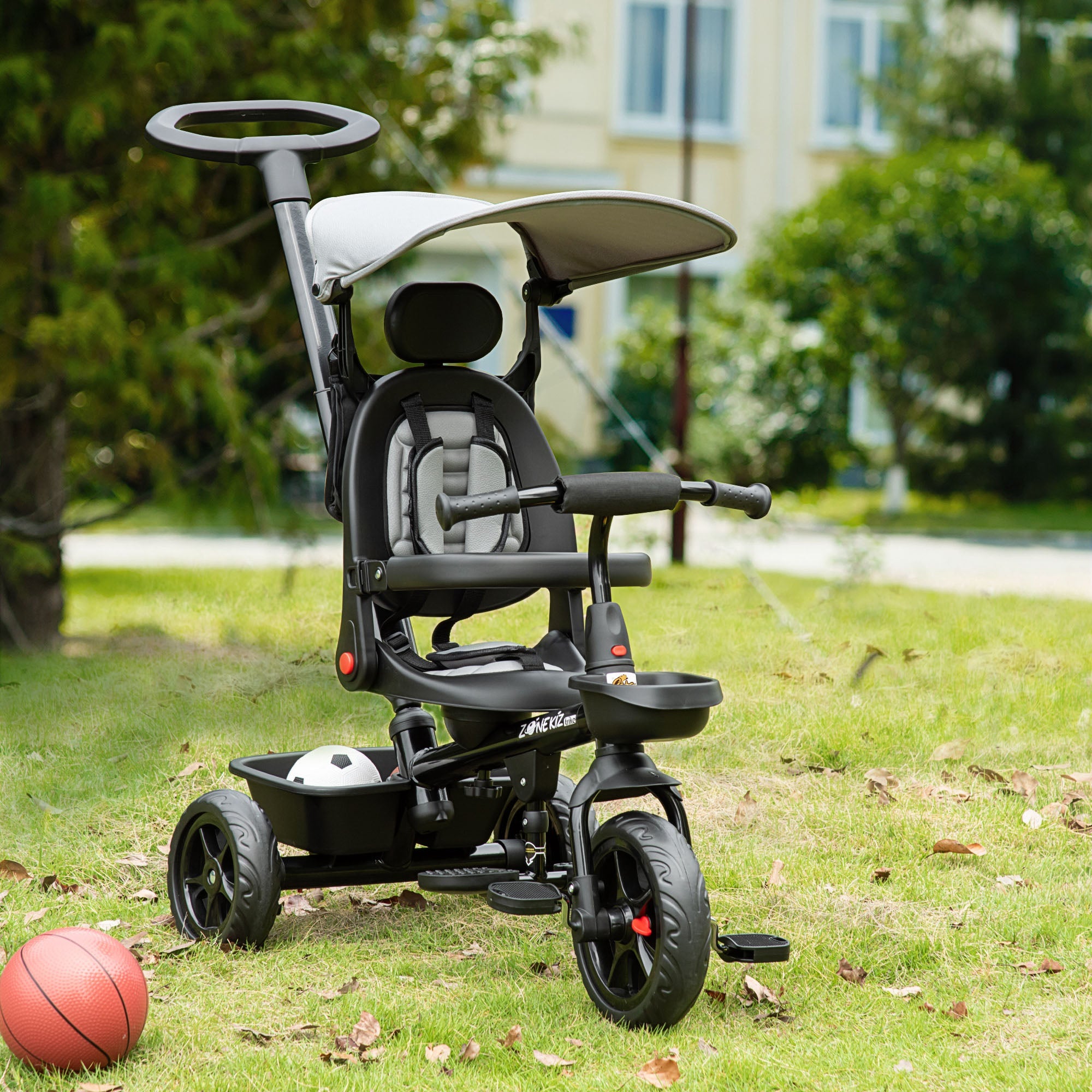 Aosom Qaba Baby Tricycle 4 In 1 Stroller Reversible Seat Adjustable Footrest Brake Clutch Grey 