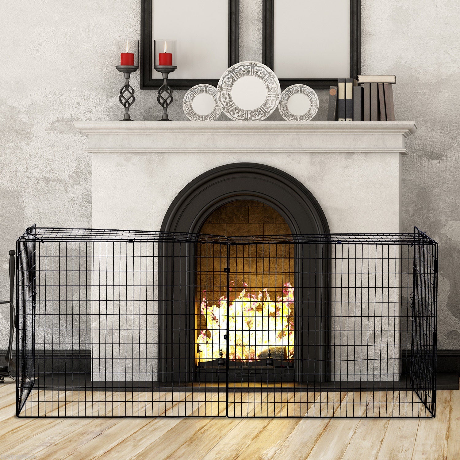 HOMCOM Fireplace Screen, Extendable Fire Spark Guard Cover with Metal Mesh for Living Room Home Decor, Black 