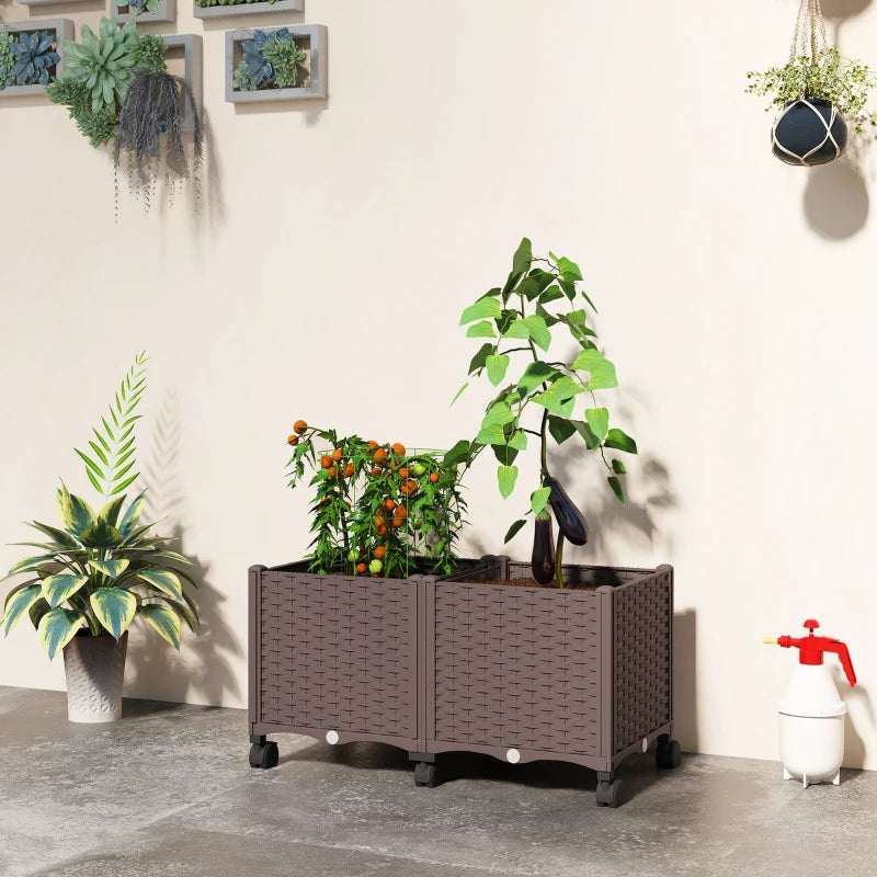 Plastic Raised Garden Bed, Indoor Outdoor Self Watering Planter Box with Drainage Holes and Plugs for Flowers