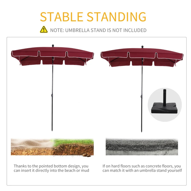 6.5x4ft Rectangle Patio Umbrella Aluminum Tilt Adjustable Garden Parasol Sun Shade Outdoor Canopy Wine Red