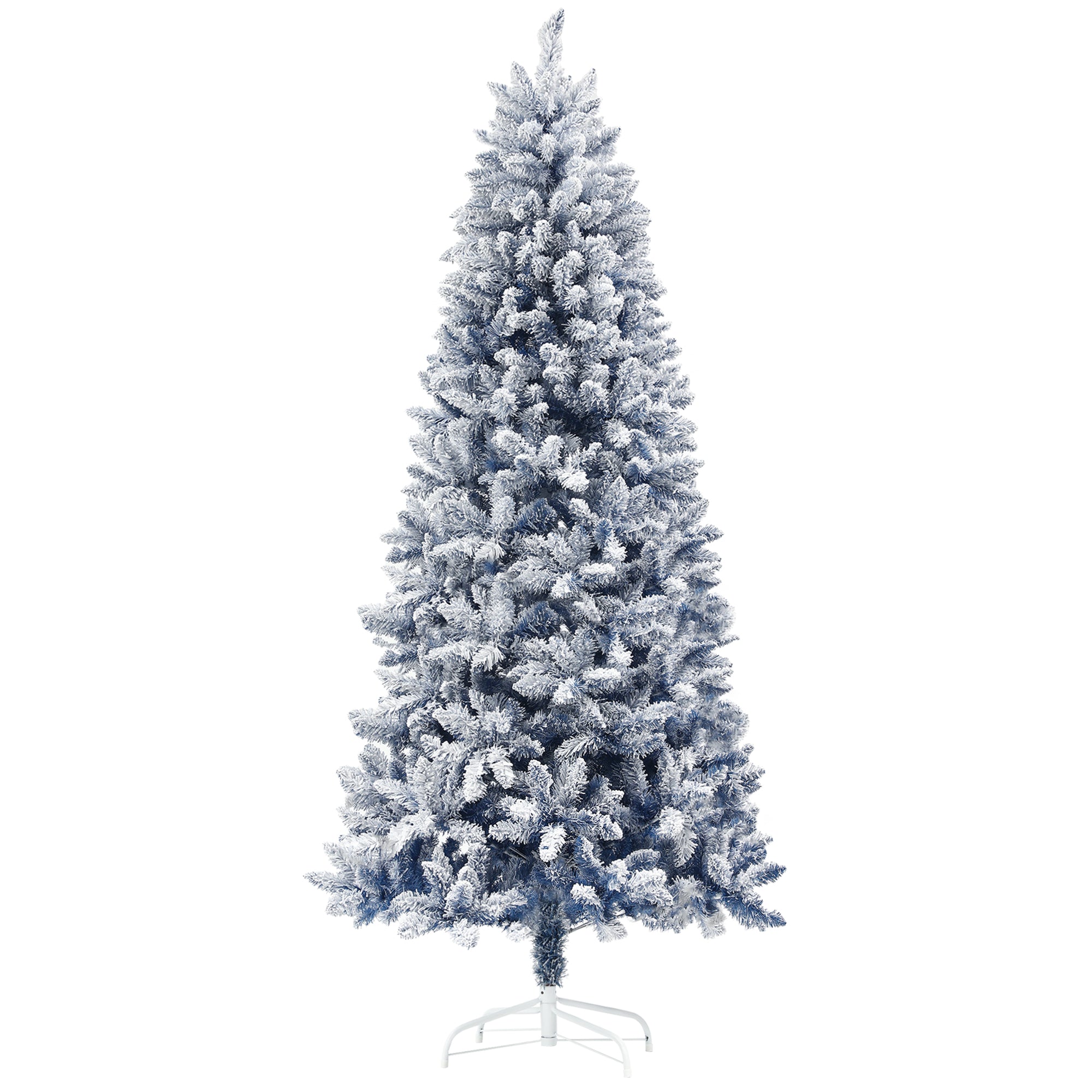 HOMCOM 7ft Flocked Blue Christmas Tree, Artificial Christmas Tree with Hinged Design, Faux Snow, for Home Office Holiday Xmas 