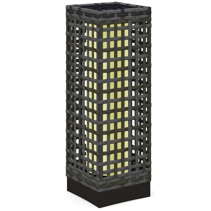 Wicker Solar Outdoor Lamp, Decorative Floor Lamp with Auto On/Off LED Lights, IP44 for Patio, Porch, Pathway, Grey