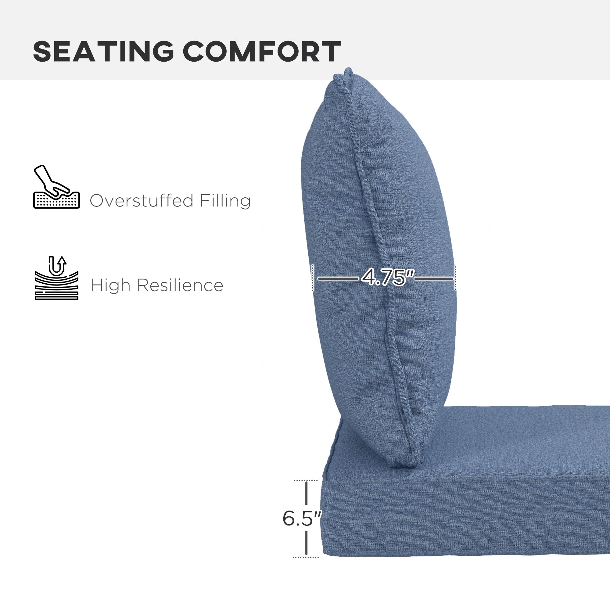Outsunny 4-Piece Seat Cushion Pillows Replacement, Patio Chair Cushions Set with Back for Indoor Outdoor, Blue 