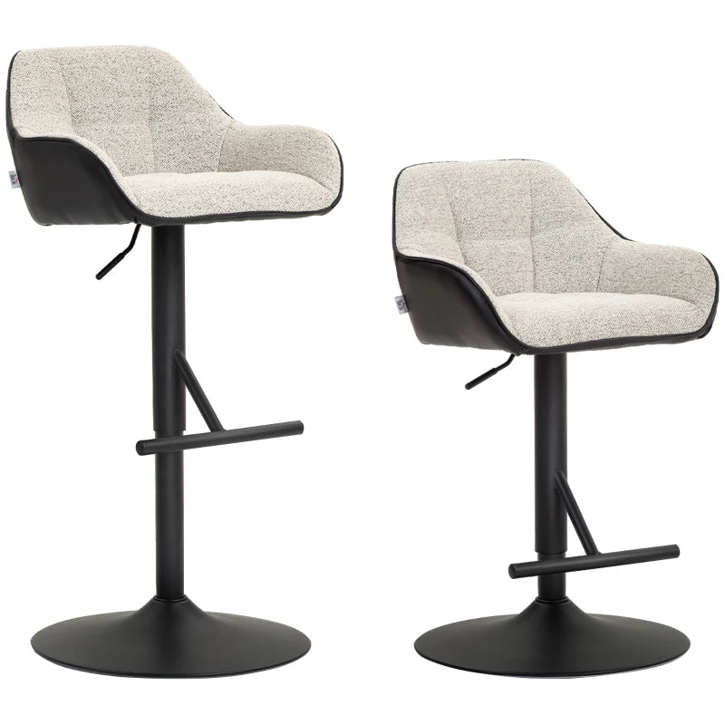 Bar Stools Set of 2, Swivel Counter Height Barstools with Back, Footrest, Armrests, Adjustable Height, Light Grey