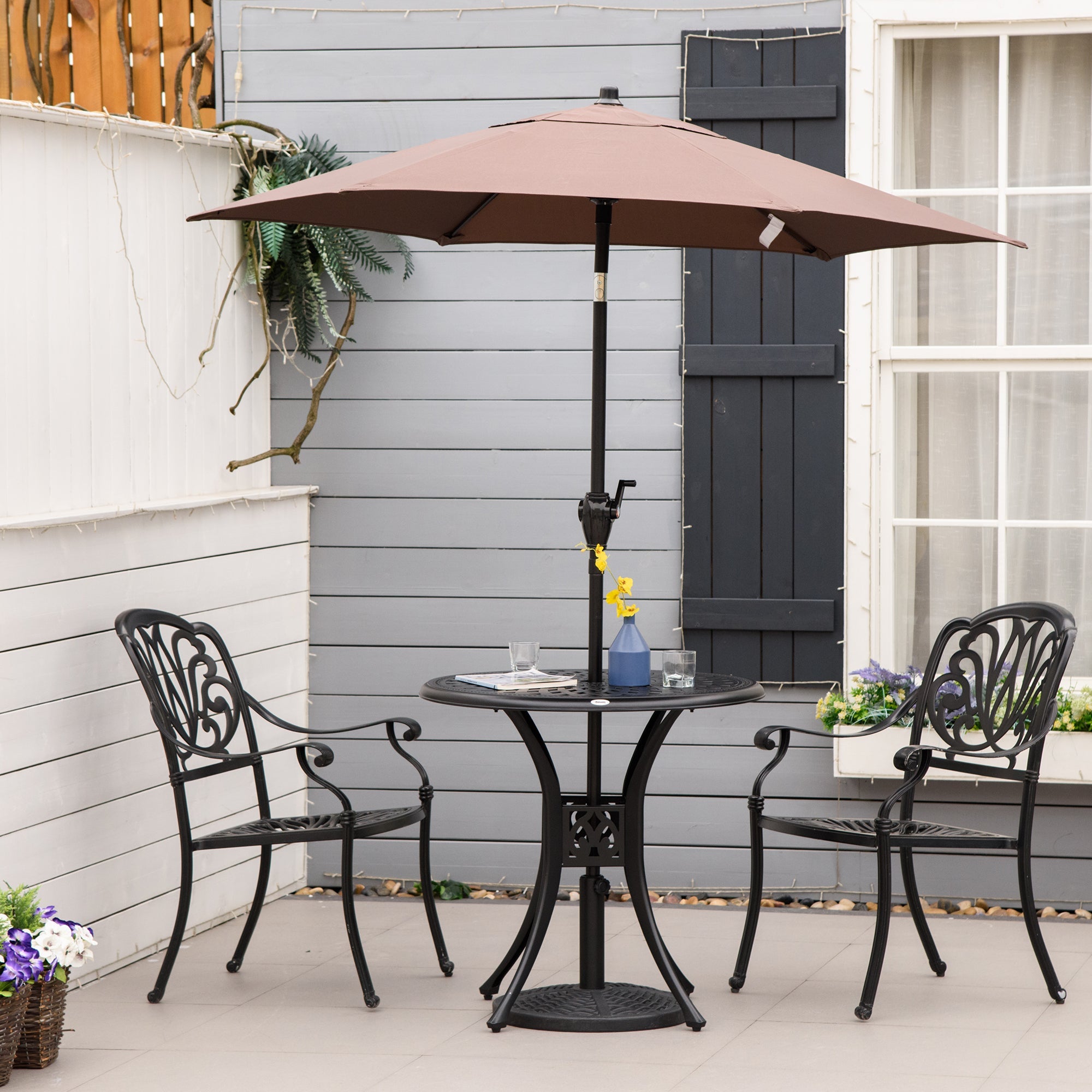 Outsunny 30-inch Round Patio Dining Table with Umbrella Hole Antique Cast Aluminium Outdoor Bistro Table, Black 