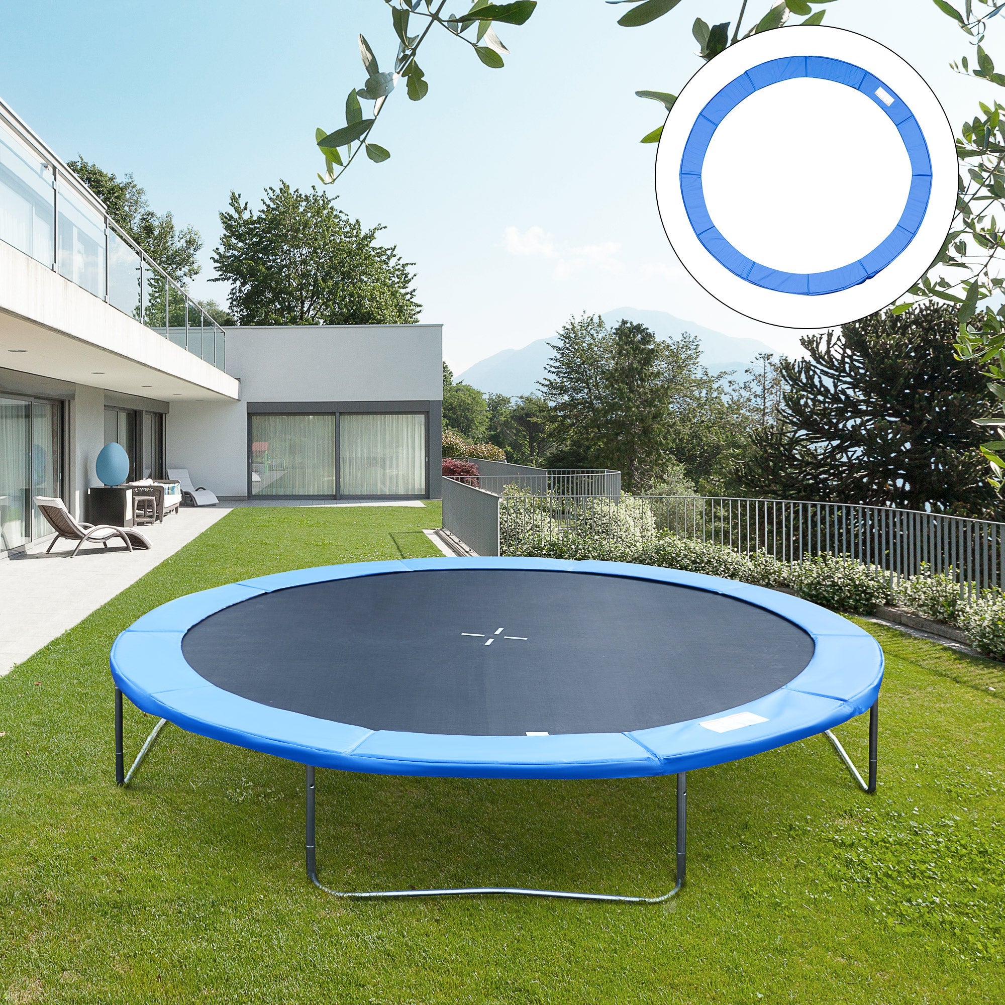 HOMCOM 14 FT Trampoline Pad Cover Replacement Round Frame,Blue 