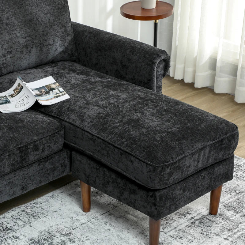 L Shape Sofa, Modern Sectional Couch with Changeable Chaise Lounge, Wooden Legs, Corner Sofa for Living Room, Black