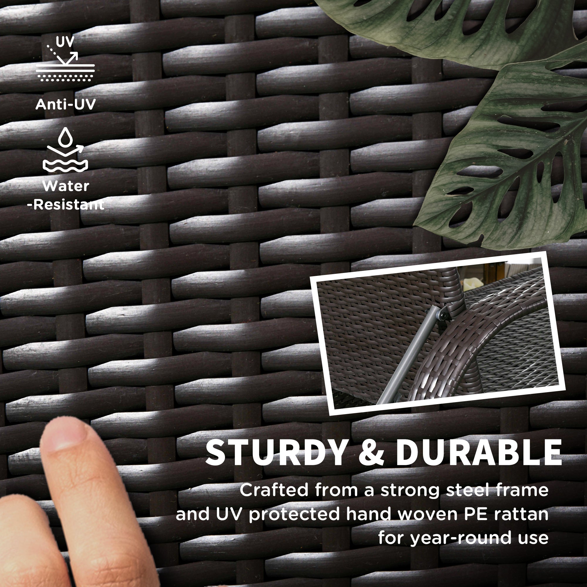 Outsunny Outdoor Lounger Deck Chair with Headrest 5-Level Adjustable Backrest Wheels Deep Coffee Navy Blue 