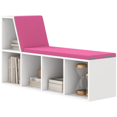 HOMCOM 5-Cube Bookshelf with Reading Nook Cushioned Kids Bookcase Storage Shelves Pink 