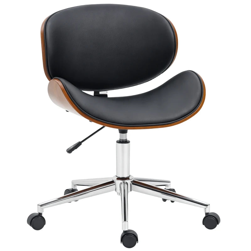 Office Chair, Faux Leather and Bentwood Computer Desk Chair with 360 Degree Swivel Wheels, Adjustable Height and Curved Seat, Black