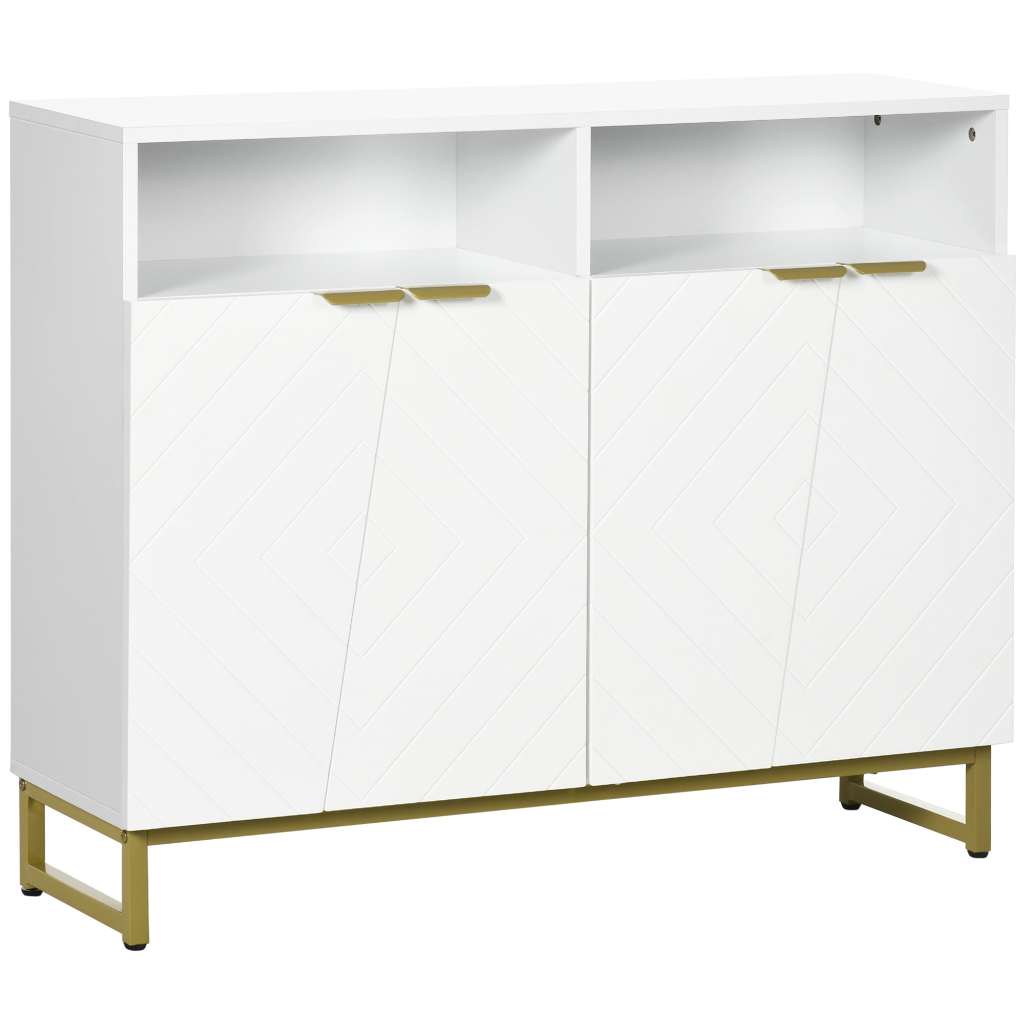 HOMCOM White Metal Base Storage Cabinet: Kitchen Sideboard Bar Cabinet with Doors and Shelves 