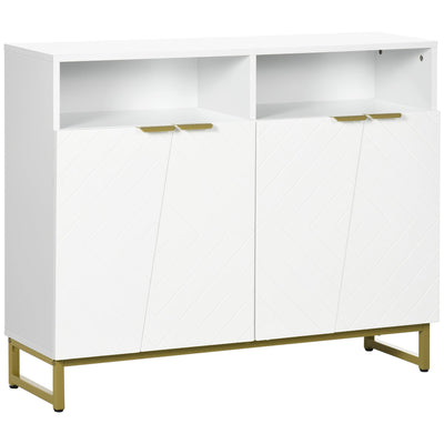 HOMCOM White Metal Base Storage Cabinet: Kitchen Sideboard Bar Cabinet with Doors and Shelves 