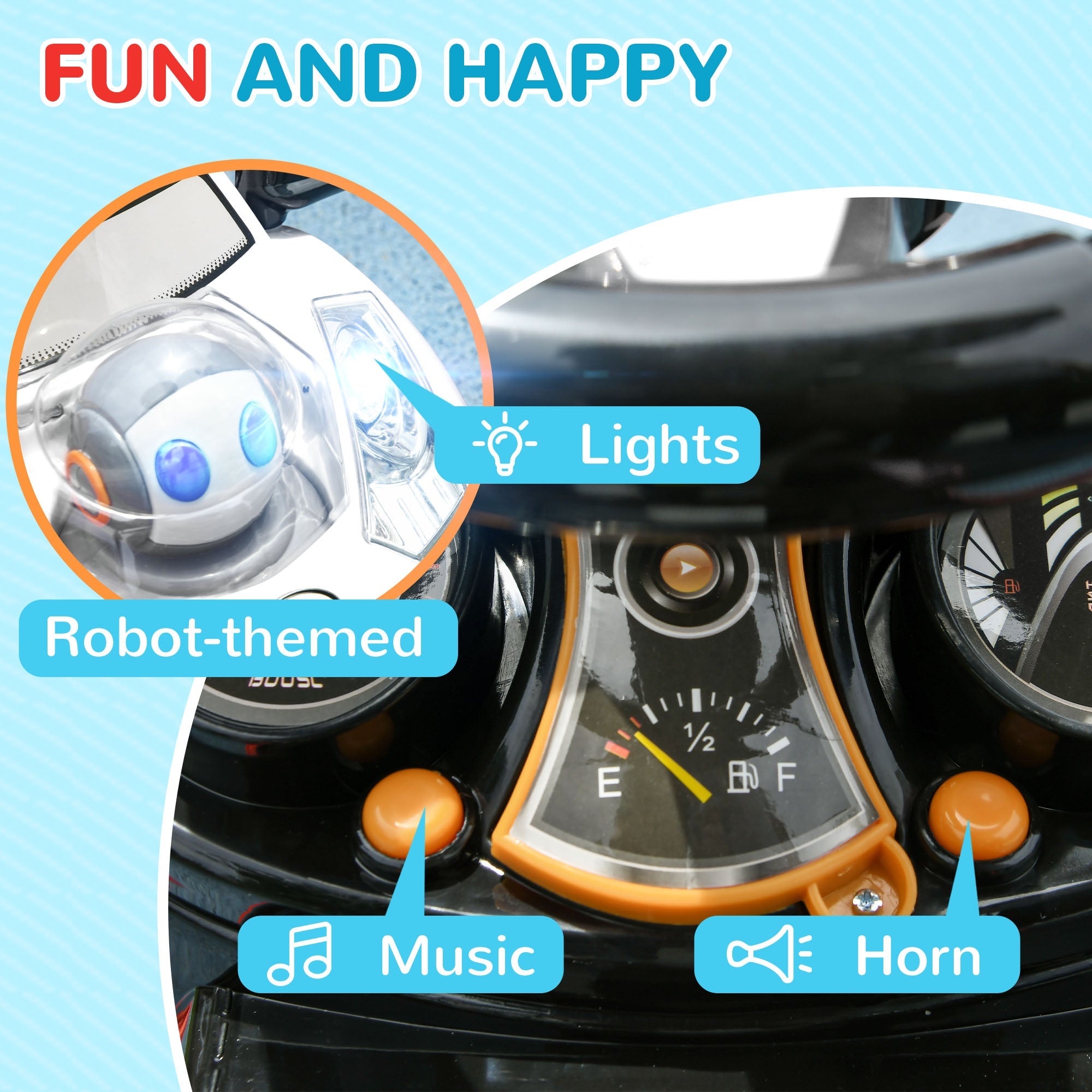 Qaba 3 in 1 Kids Push Car Toddler Sliding Car, Foot to Floor Design with Music, Light, Handle, Removable Canopy, White 