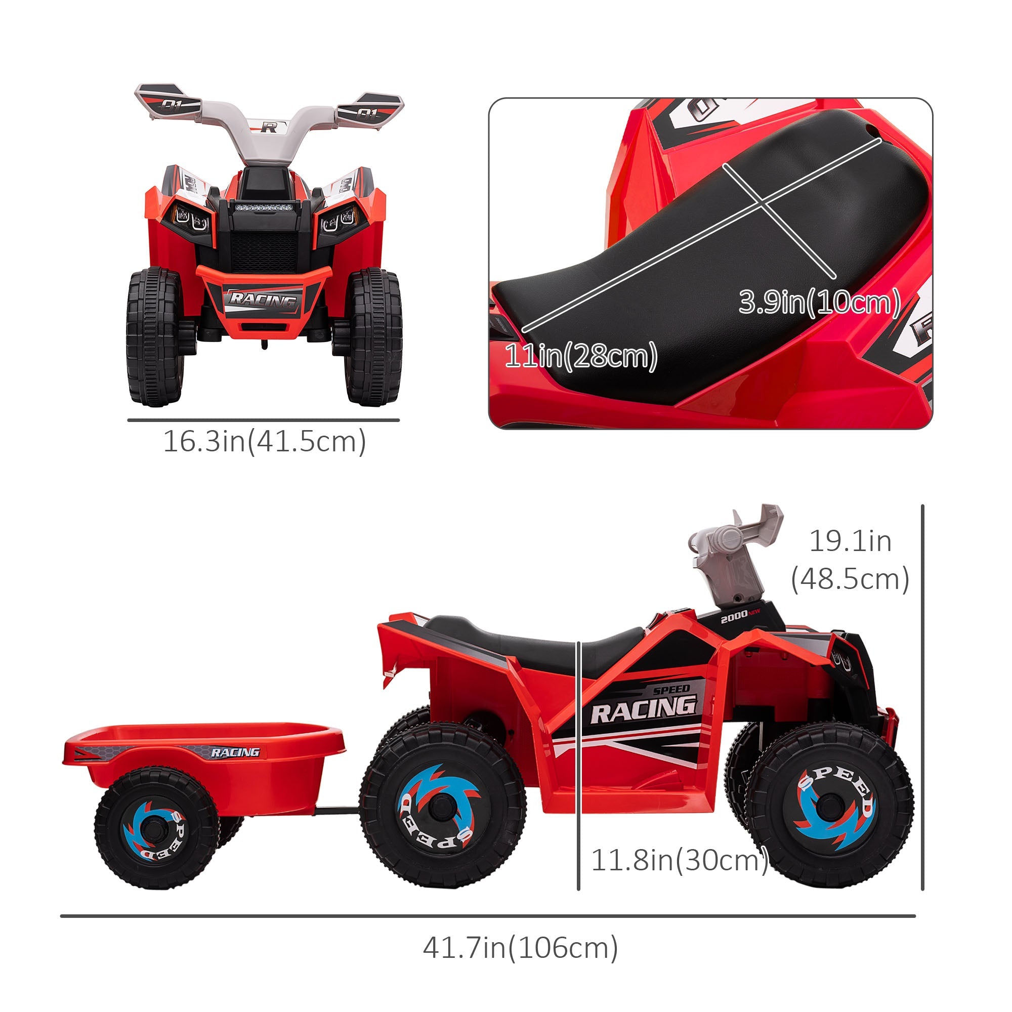 Aosom Ride-On Car: 6V, Electric, Trailer, Forward/Reverse, Wear-Resistant Wheels, Toddlers, Red 