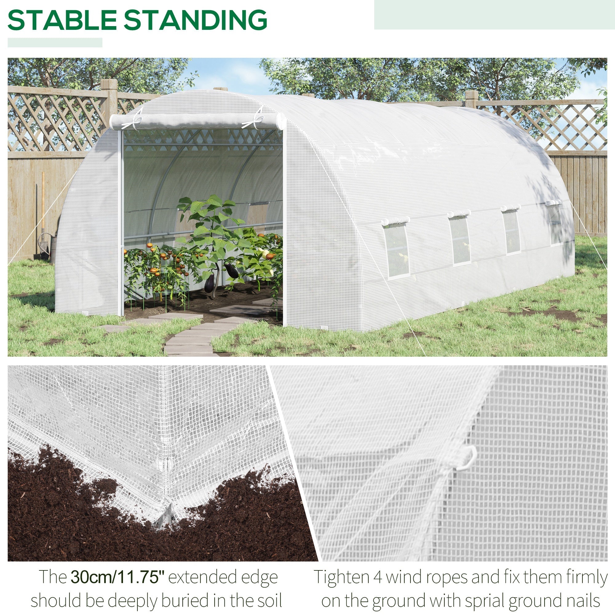 Outsunny 20x10x7ft Heavy Duty Tunnel Walk-in Greenhouse Outdoor Backyard Seed Plant Vegetables Grow Warm House White 