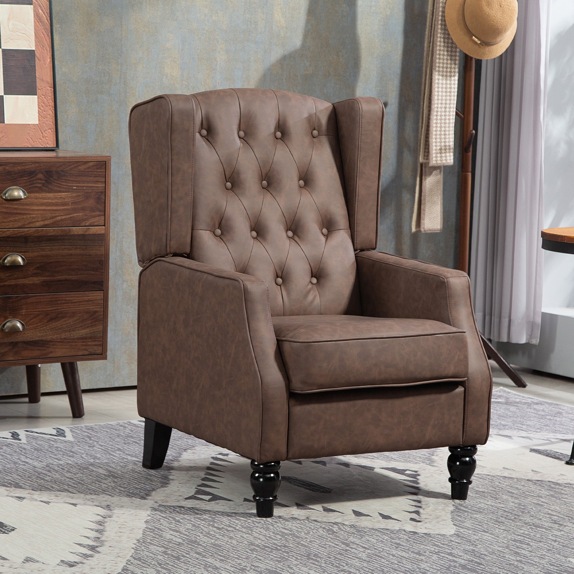 HOMCOM Faux Leather Armchair, Modern Accent Chair with Thick Padding for Living Room, Bedroom, Home Office, Brown 