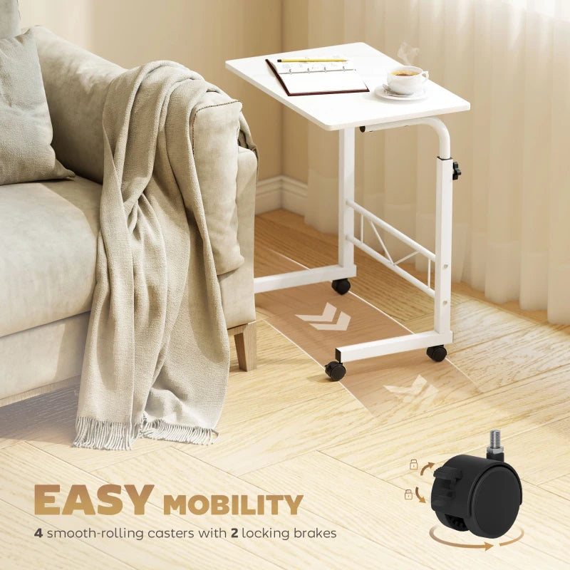 Mobile Standing Desk with Adjustable Height, 23.5 inch Stand Up Desk with Wheels, White
