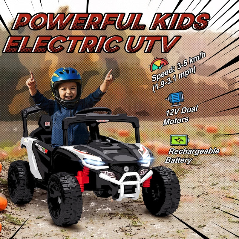 Qaba 12V Kids Ride On Truck with Dual Motors, Rear Suspension, Remote Control for 3-5 Years Boys Girls, White