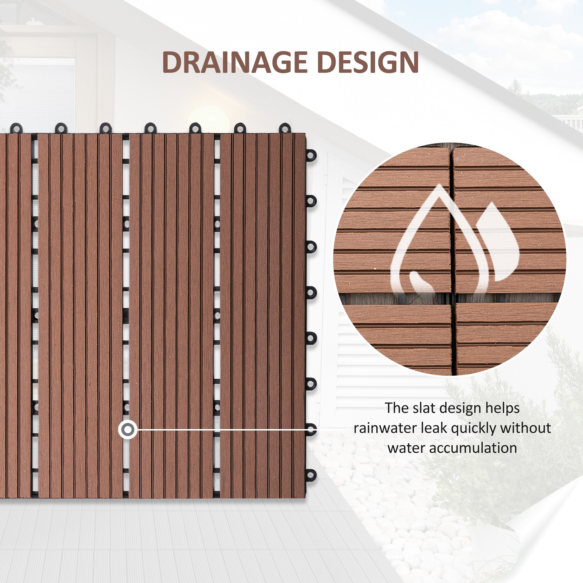 Outsunny 11 Pcs Plastic Interlocking Deck Tiles, 12" x 12" Non-slip Flooring Tiles for Indoor Outdoor Patio Balcony, Light Brown 