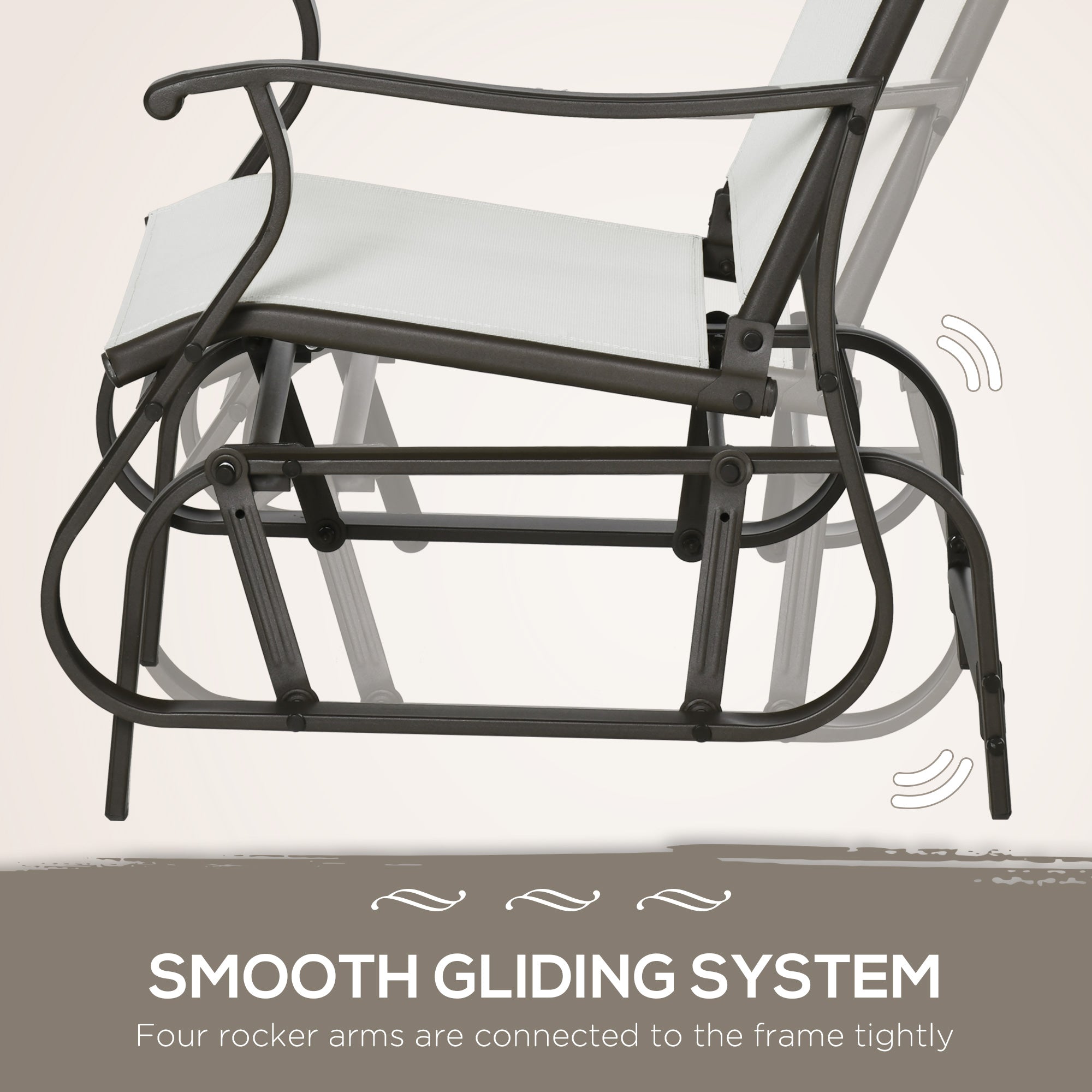 Outsunny 3PCs Gliding Chair Set with Bistro Square Glass Top Tea Table 2 Glider Rocking Chairs Garden Patio Cream White 