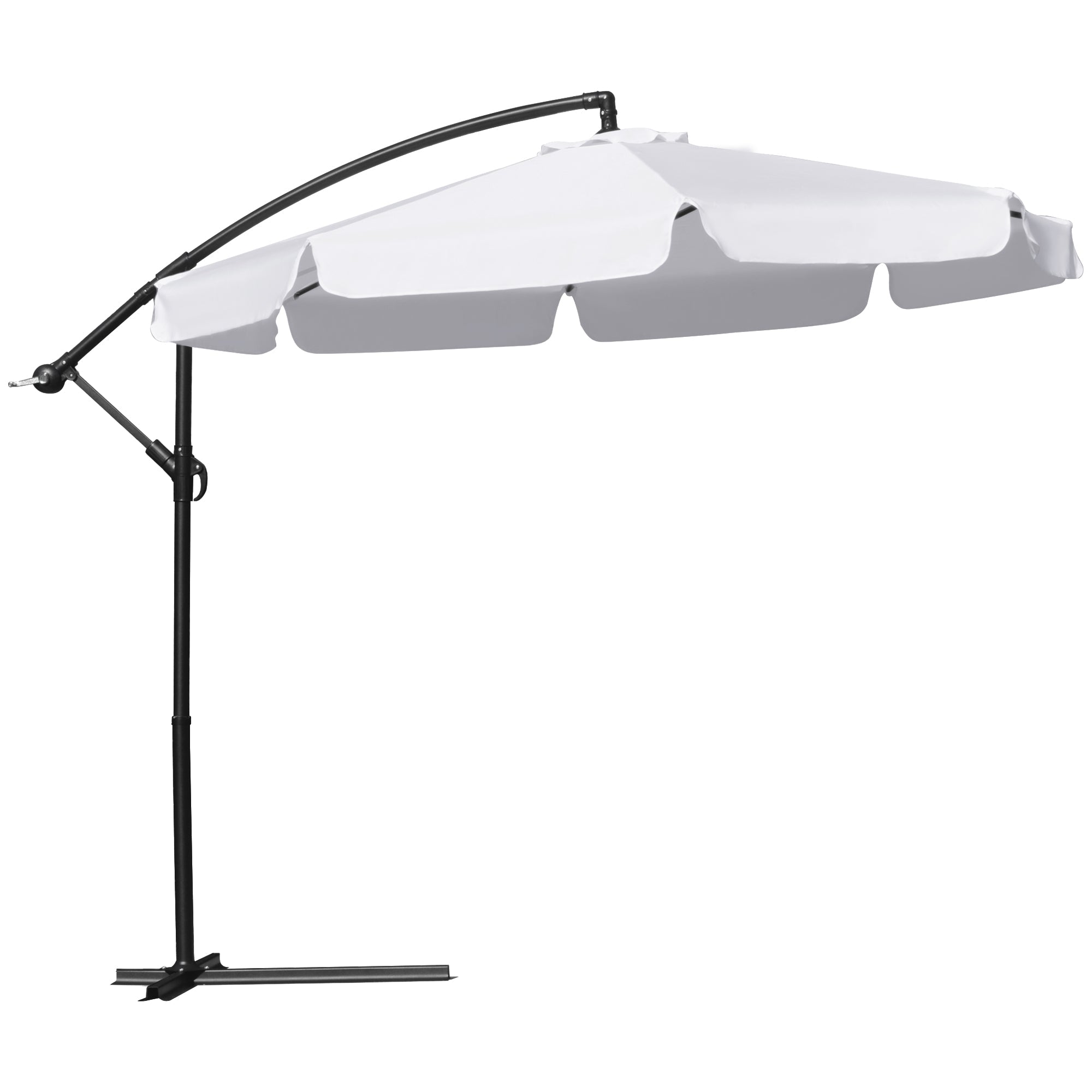 Outsunny 9FT Offset Cantilever Patio Umbrella: White Easy Tilt Cross Base 8 Ribs Durable Outdoor Shade 