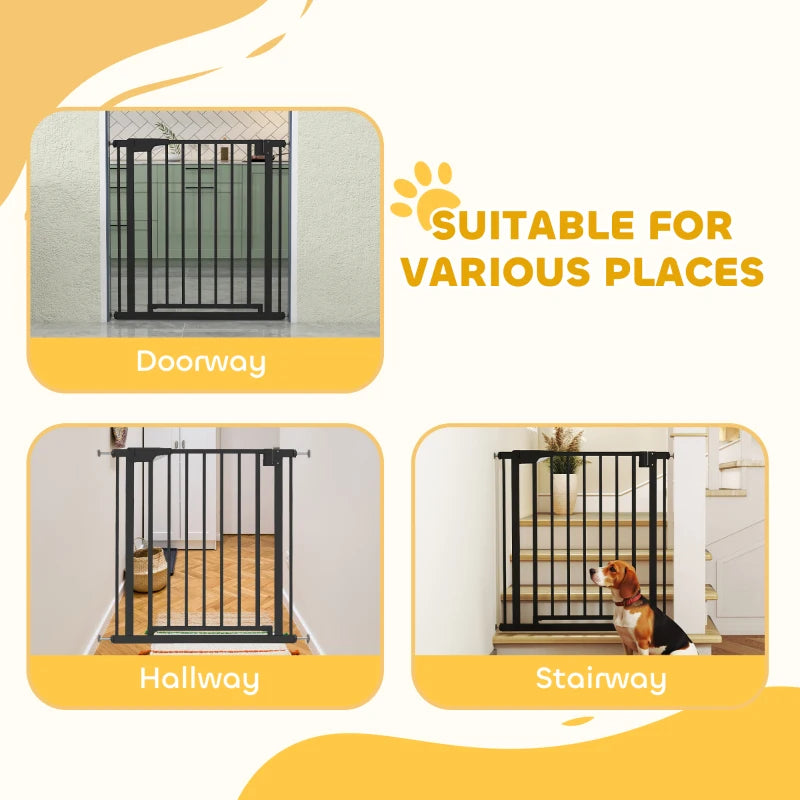 Baby Gate, Pet Safety Gate Pressure Fit, 30"-32" Wide with Two-Way Open, Auto-Close for Stair, Doorways, Hallways, Black