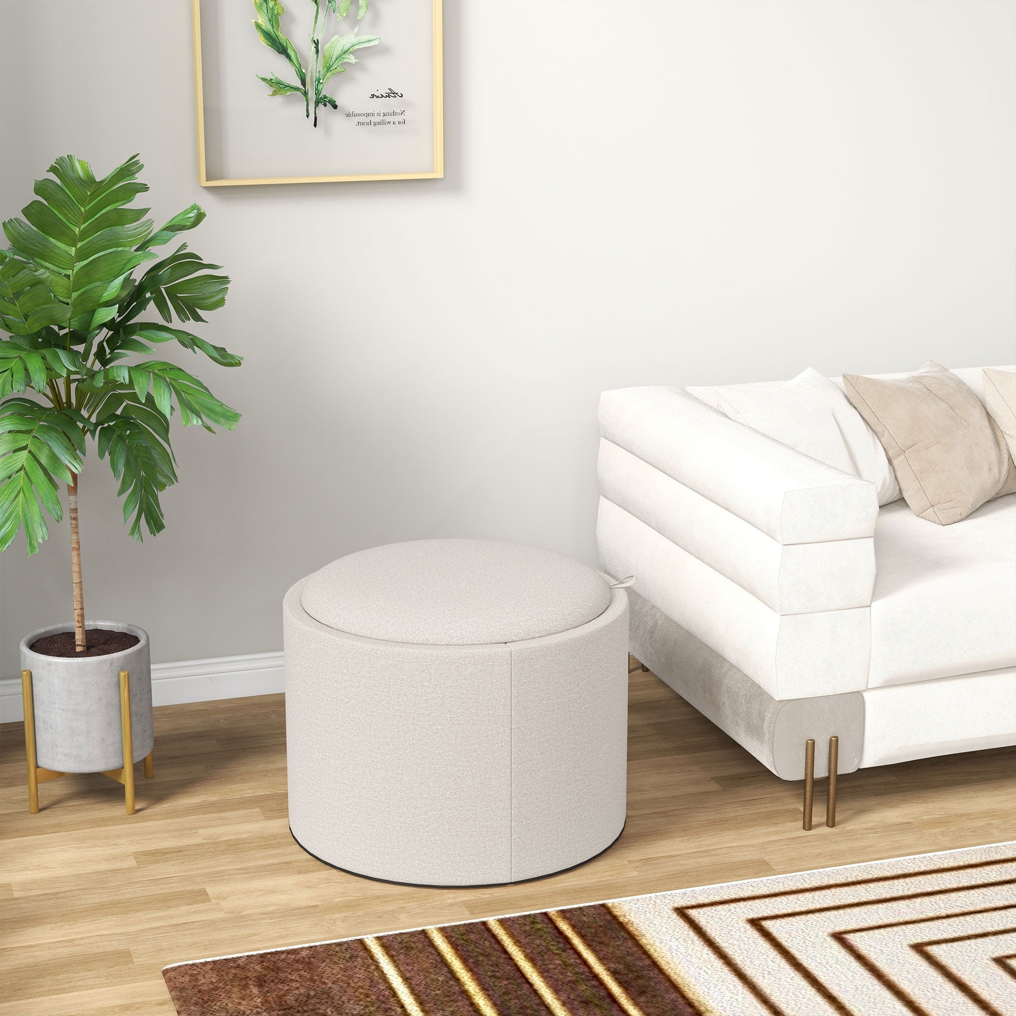 HOMCOM Unique 22" Round Coffee Table Cream White with Storage Removable Tray Non-slip Footpads for Living Room 