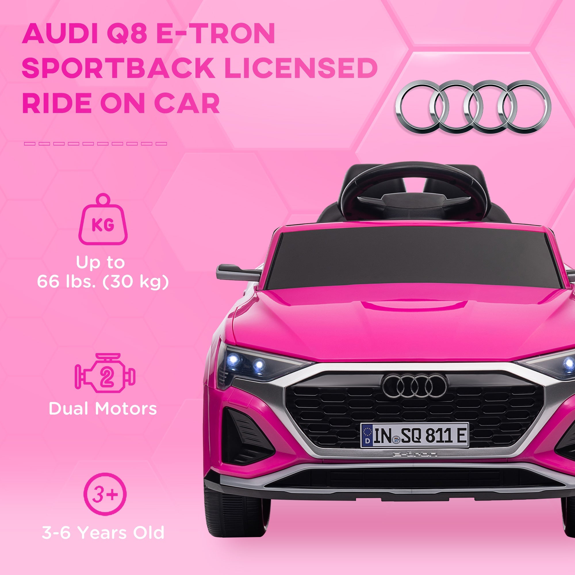 Qaba 12V Battery Powered Kids Electric Car, Audi Q8 etron Sportback Licensed Ride on Car w/ Remote Control, Pink 