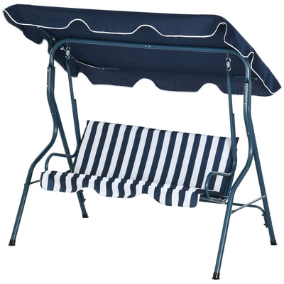 Outsunny 3-Seater Patio Swing Chair Outdoor Porch Swing with Adjustable Canopy Cushion Blue 